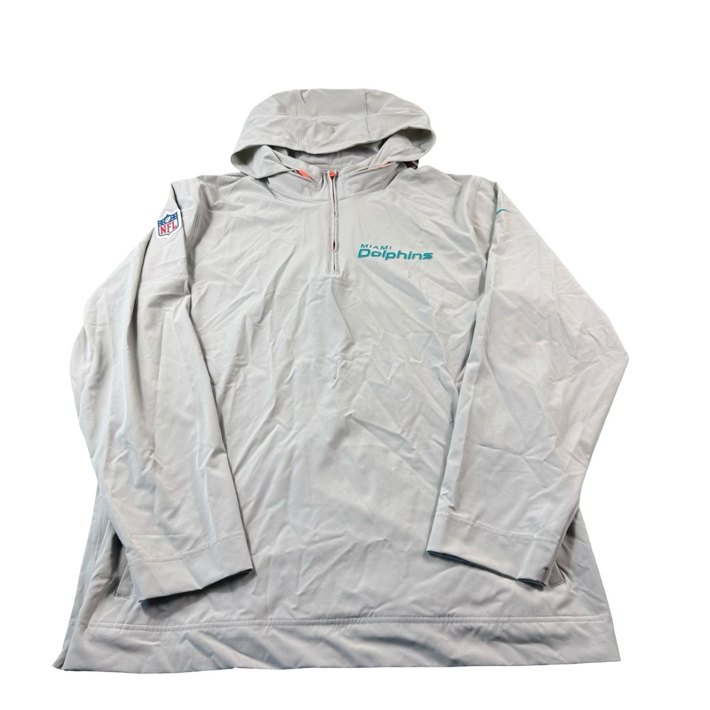 Nike X Miami Dolphins Gray Half Zip Hodded Team Issued Mens Jacket Size Large
